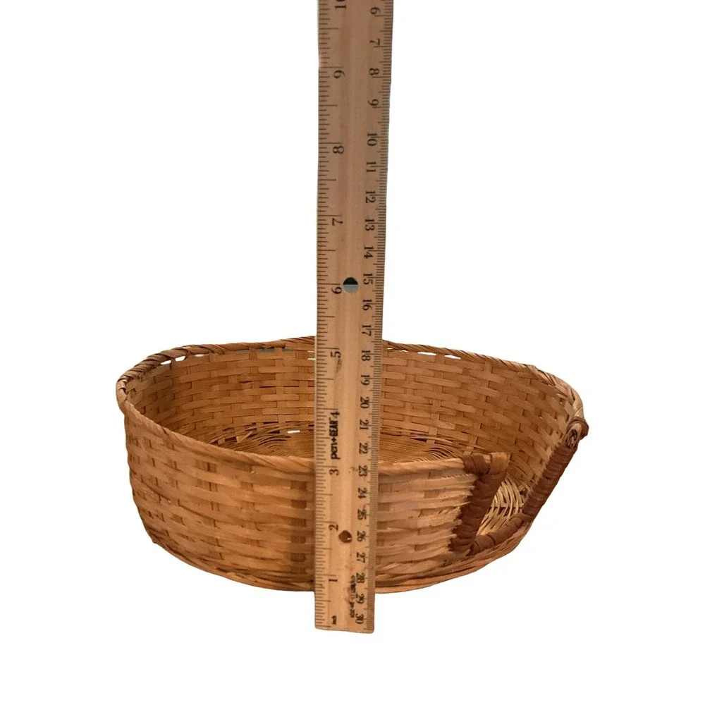 Vintage Woven Splint Wood Utility Basket Round Mail‎ Organizer 10.5 Inch Brown